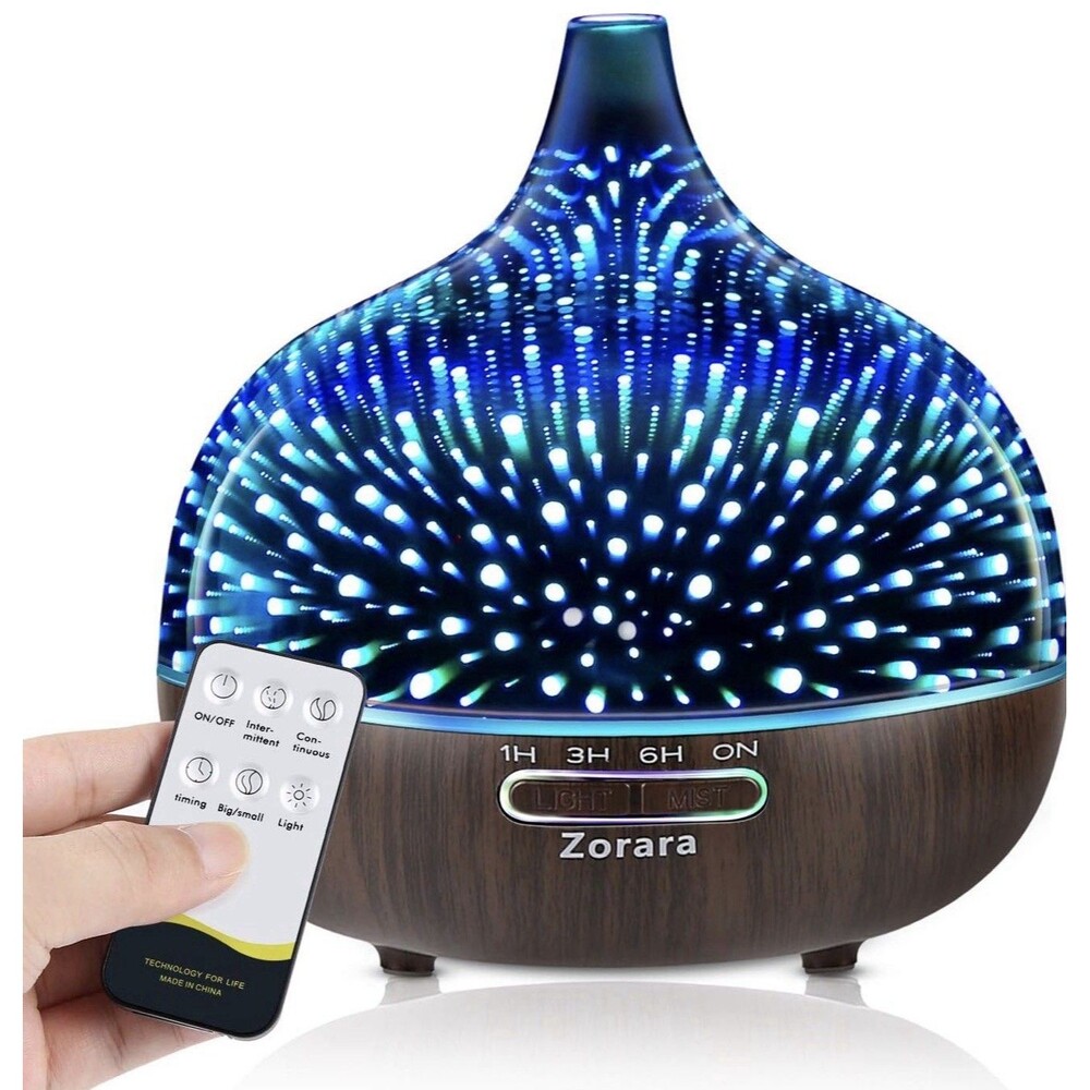 Zorara 3D Glass Aroma Diffuser, 7 Color Changing Led Lights/Waterless Auto Shut